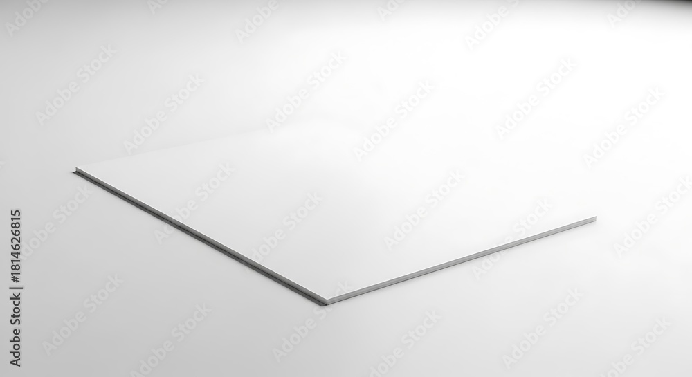 Naklejka premium A simple white paper or card bent at an angle, creating a minimalist abstract shape with a shadow on a white background, isolated on white background
