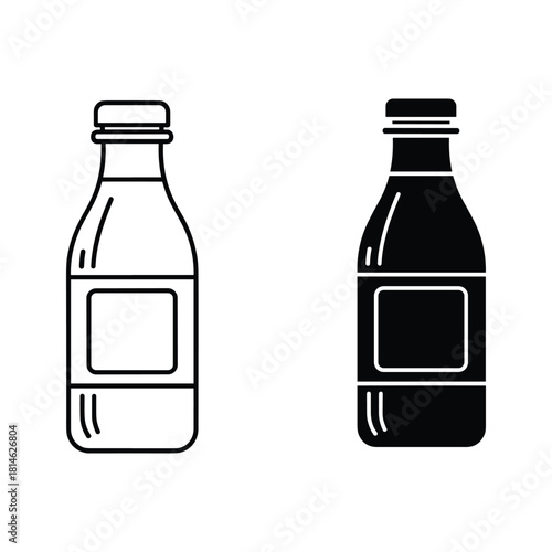 Two simple bottle icons one outlined and one solid black