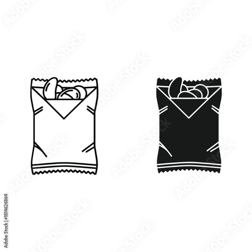Open snack bag icon in outline and silhouette styles