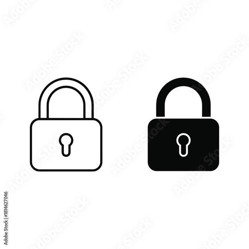 Simple black and white icons of padlocks for security and protection concepts
