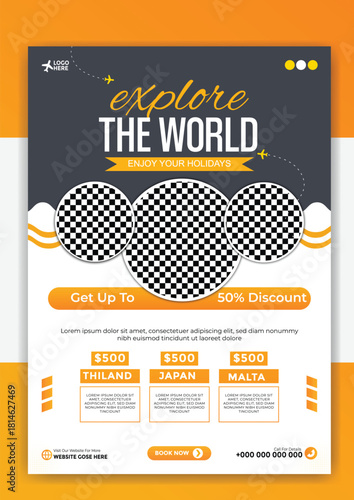 World travel tour flyer design for vacation and adventure