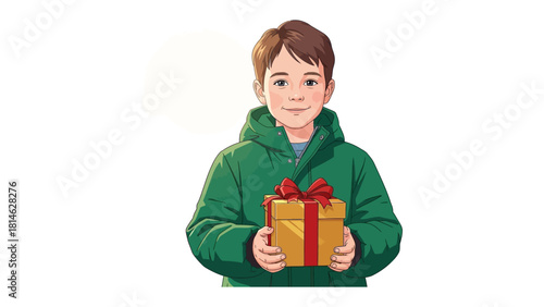 Gift-bearing Boy: A young boy stands proudly, presenting a beautifully wrapped gift. A gesture of generosity and anticipation.