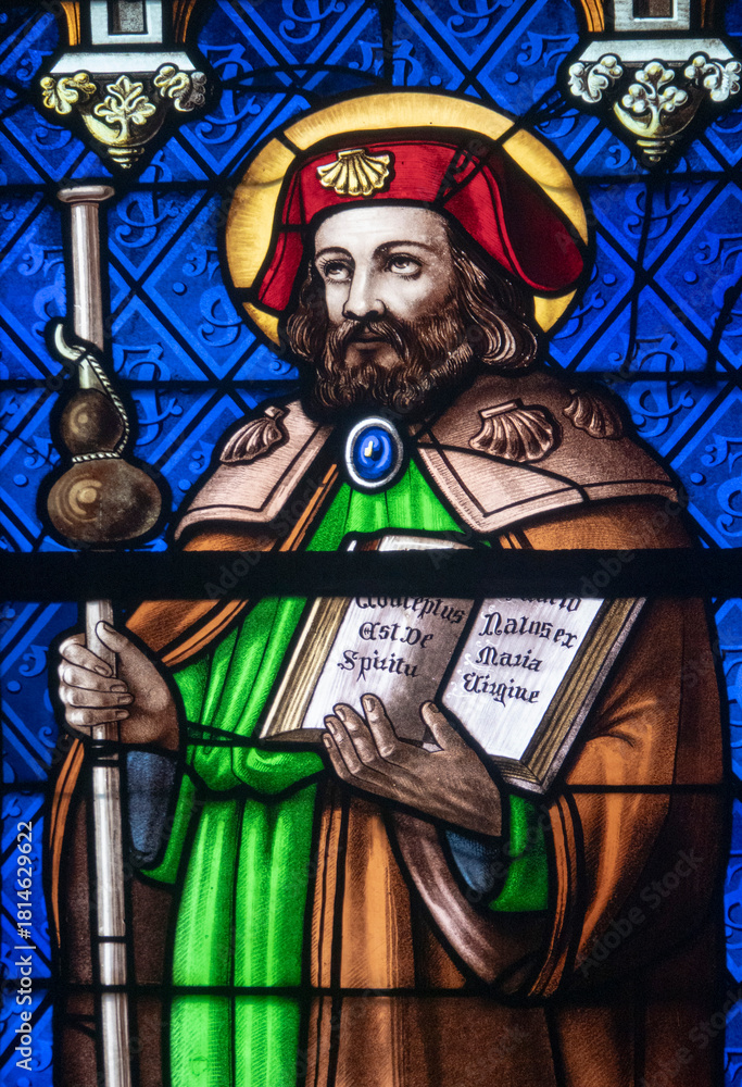 Obraz premium Stained glass (19th century) of Saint James of Compostela. Saint and apostle of the Roman Catholic Church.