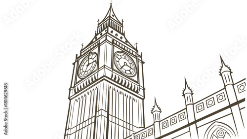Minimalist Big Ben line art gold accents