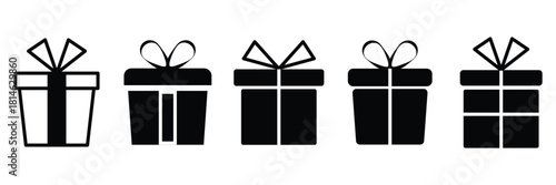 Present gift box icons set. Christmas and birthday gift icon illustration vector symbol isolated. Line and silhouette style