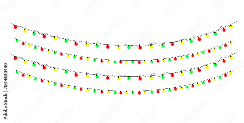 Fototapeta premium Festive red green yellow string lights garland decoration element design