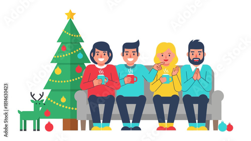 Joyful Gathering: A festive moment unfolds as a close-knit group comes together, sharing laughter and warmth. This illustration encapsulates the essence of togetherness. 