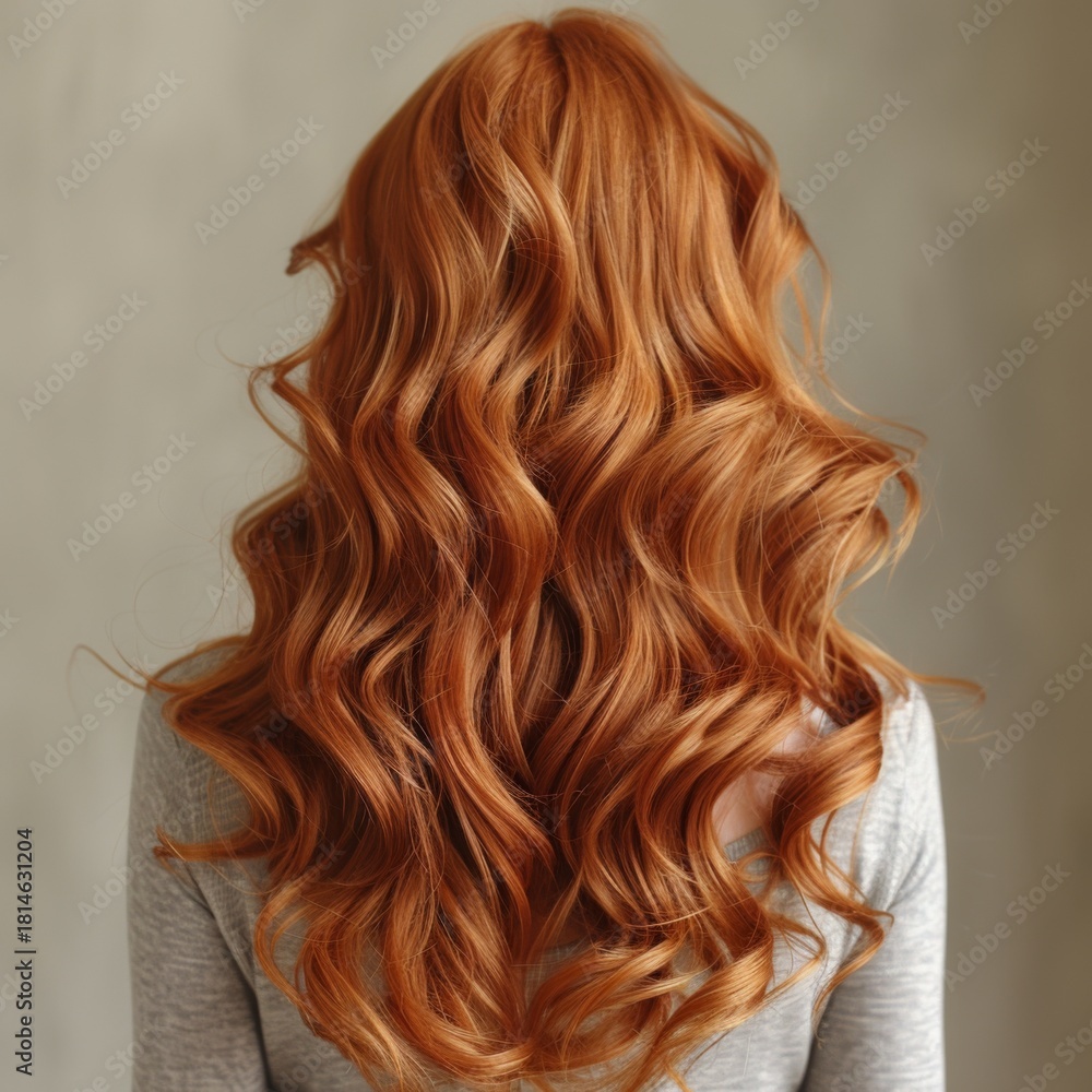 Naklejka premium A portrait of a person with long, vibrant red hair. The image focuses on the subject's hair, highlighting its texture and color. Suitable for use in fashion, beauty, or lifestyle contexts.