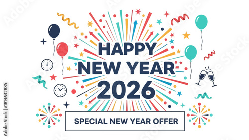 A Glimpse into 2026: Fireworks burst to celebrate the new year, filled with joy, aspirations, and special offers, bringing everyone an invitation to celebrate.