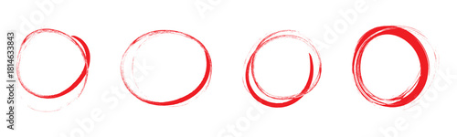 Hand drawn black crayon ovals and circles set. Ellipses in red pencil doodle style. Round freehand shapes, emphasis highlights. Red round rough thin frames. Best Design, Vector illustration. EPS 1