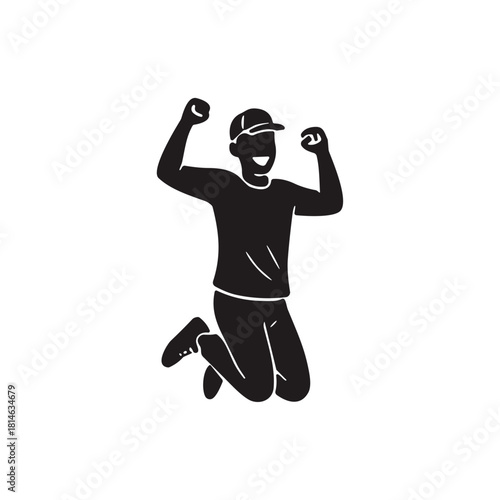 A boy jumping with joy silhouette icon logo flat vector design
