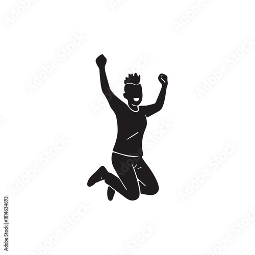 A punkster jumping with joy silhouette icon logo flat vector design