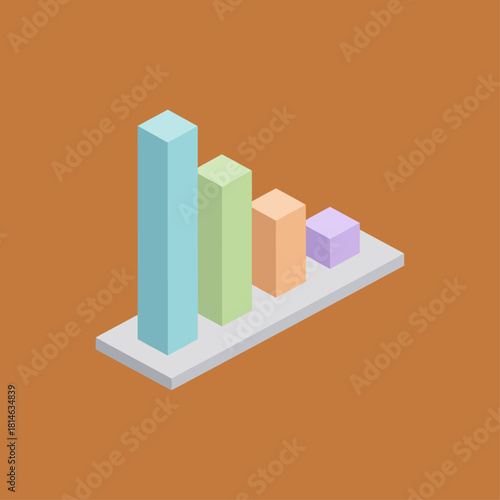 Isometric bar graph. Isometric chart icon logo flat vector design