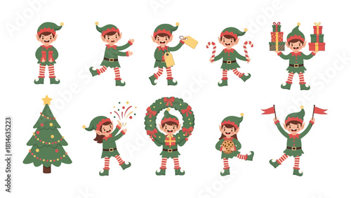 Enchanting Elves in Christmas Celebration: Joyful elves engage in festive activities, embracing the spirit of Christmas.