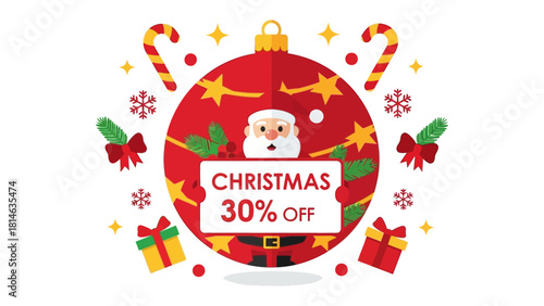 Christmas Offer Design: A festive illustration announces a special seasonal offer, decorated with traditional holiday elements, perfect for promoting holiday sales and special pricing.