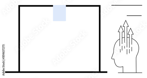 Innovation concept. Abstract design innovation with arrows emerging from a head silhouette, ideas and progress. Innovation creativity, forward-thinking, and problem-solving. For technology, business