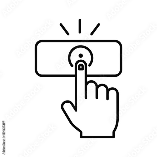 Line icon of a hand finger pressing a doorbell button, isolated on