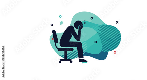 A silhouette of a person sitting in a chair with their head in their hands indicating stress burnout or a headache.