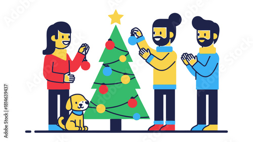 Decorating Christmas Tree: Family gather to decorate a Christmas tree with love and togetherness, creating joyful memories and traditions.