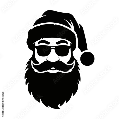Hipster Santa Claus silhouette with sunglasses and pom-pom hat Christmas vector icon