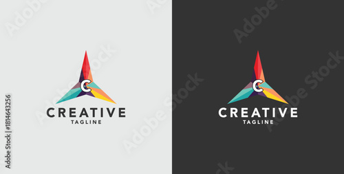 Digital colorful abstract icons, elements and symbols with initial C logo, template