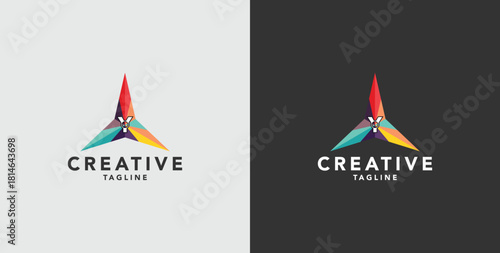 Digital colorful abstract icons, elements and symbols with initial Y logo, template