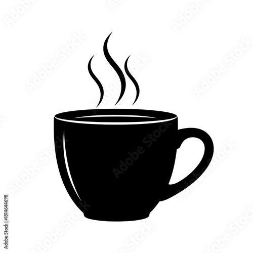 Black coffee cup with steam isolated on