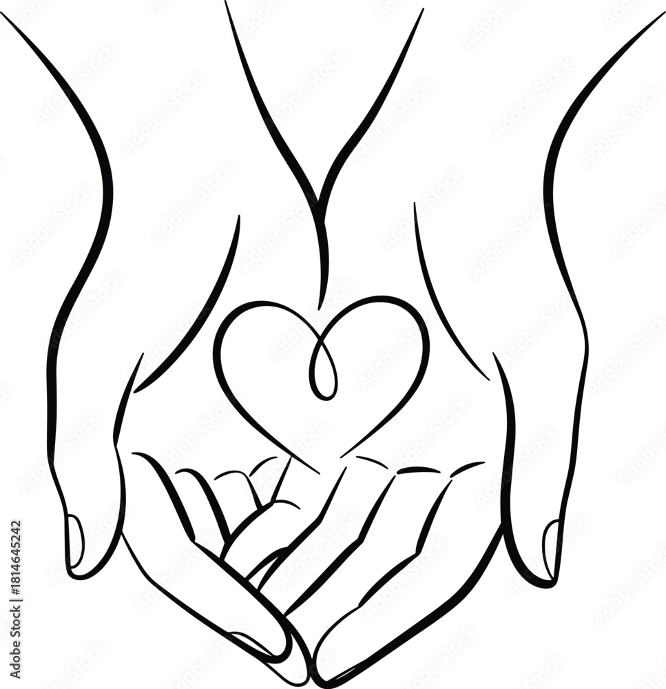 Obraz premium Two cupped hands holding a heart outline love