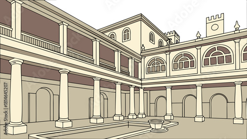 Bath Roman Baths – Clean Minimal Architecture, Elegant Historic Landmark, Modern UK Travel Vector Design