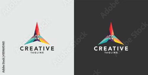 Digital colorful abstract icons, elements and symbols with initial K logo, template