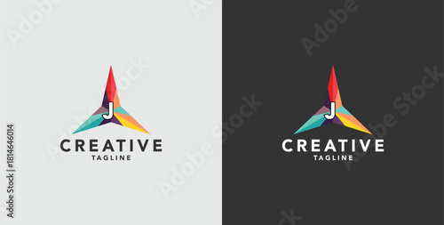 Digital colorful abstract icons, elements and symbols with initial J logo, template