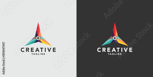 Digital colorful abstract icons, elements and symbols with initial O logo, template