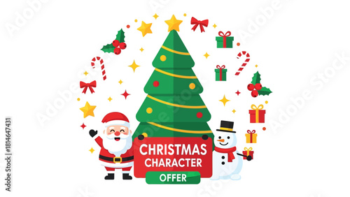 Festive Holiday Cheer: Adorned with a Christmas tree, snowman, and Santa Claus. a delightful Christmas scene bursting with holiday symbols, celebrating the joyous spirit of the season.