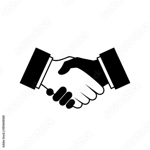 Two hands shaking in a handshake gesture symbolizing agreement, partnership, and business deal isolated on