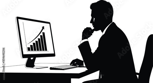 Business professional analyzing rising financial chart on computer
