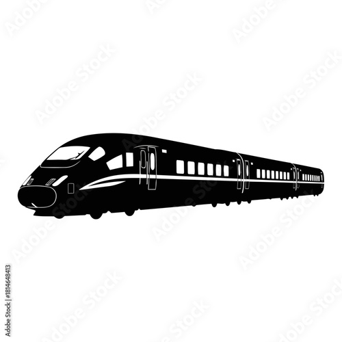 Modern sleek black highspeed train with sleek design, isolated on