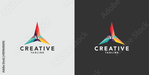 Digital colorful abstract icons, elements and symbols with initial W logo, template