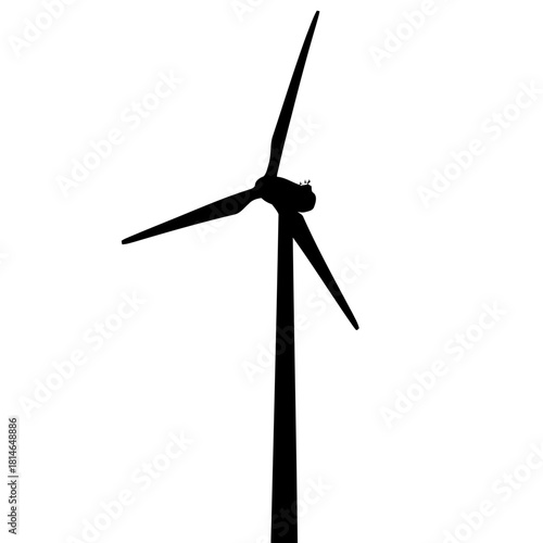 Silhouette of a modern wind turbine with three blades against a, representing renewable energy and sustainability