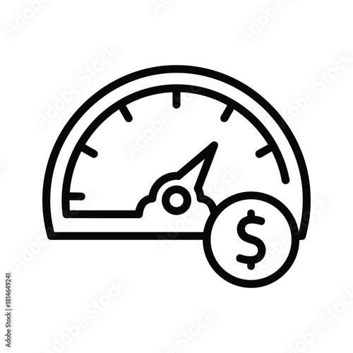 Line icon representing credit score or financial performance meter with a dollar sign symbol
