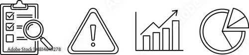 Business icons with checklist warning chart and pie graph illustration
