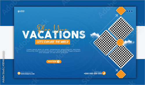 Travel and vacation planning banner with diverse adventure scenes