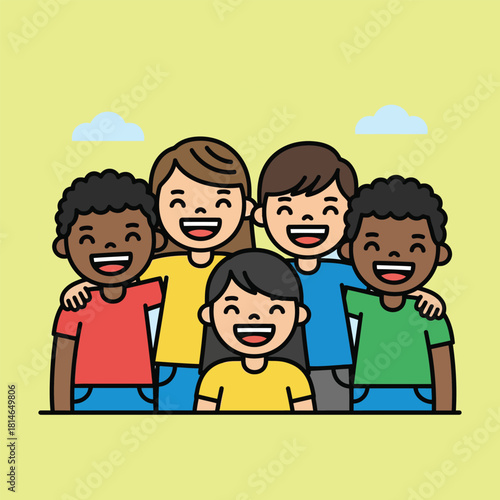 Happy Diverse Kids Together Smiling Children Friendship Illustration