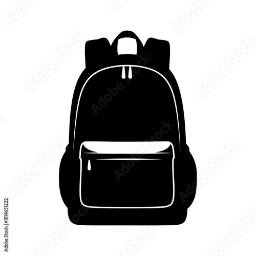 Black backpack with two main compartments and adjustable straps, vector illustration