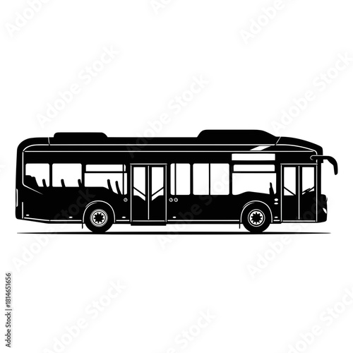 Modern black city bus with large windows and sleek design, isolated on
