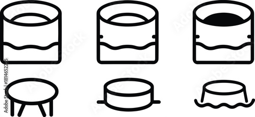 inflatable pool Icon Set Silhouette Vector Collection on a white background.
