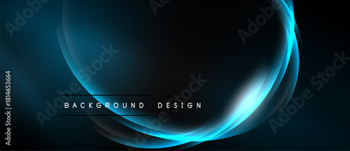 Abstract neon lines create flowing shapes. Dark background emphasizes bright blue glow, modern design element.