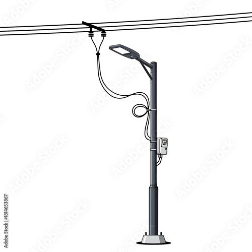 Street light pole with electrical wiring and connections diagram illustration