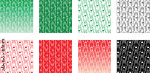 red and green geometric seamless repetitive Colorful vector curvy waves pattern texture background set.