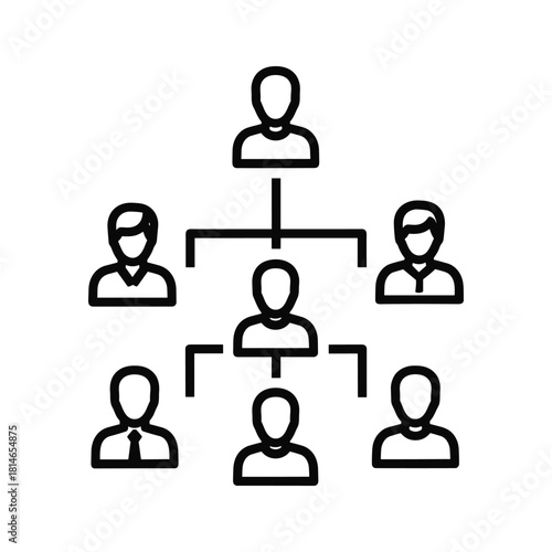 Organizational chart icon showing hierarchy and team structure with connected user profiles isolated on