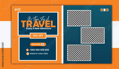 Travel and explore the world banner template with scenic destination images